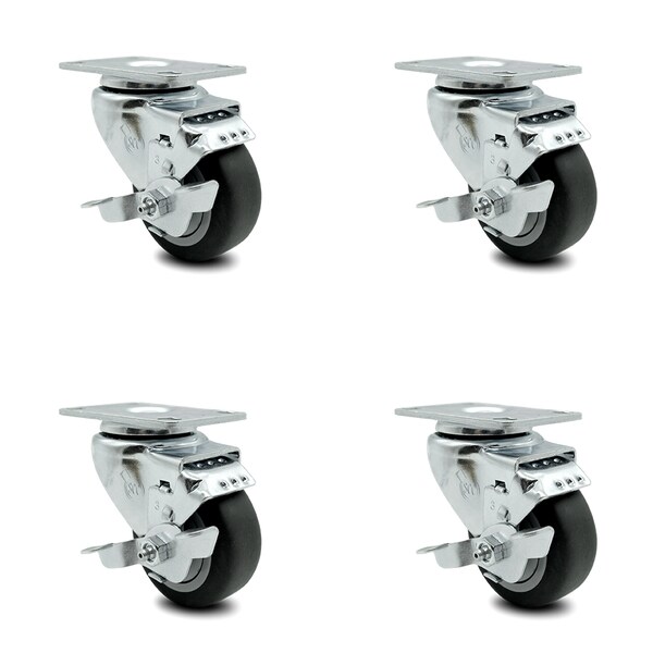 3.5 Inch Thermoplastic Rubber Wheel Swivel Top Plate Caster Set with Brake SCC